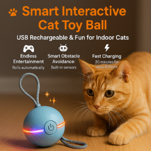 Smart Interactive Cat Toy Ball – Automatic Rolling Mouse with Tail, Rechargeable Pet Play Toy for Indoor Cats