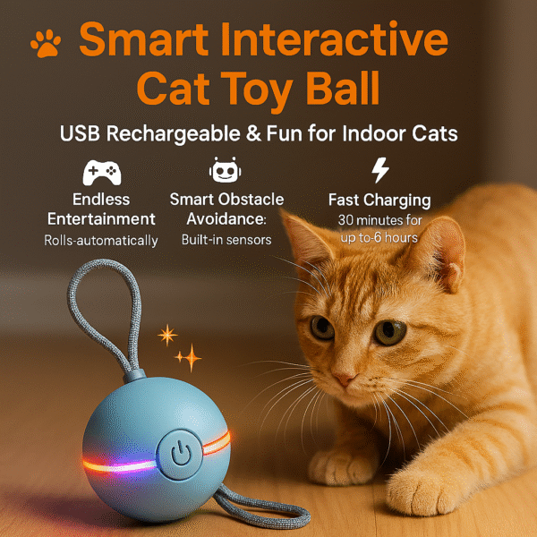 Smart Interactive Cat Toy Ball – Automatic Rolling Mouse with Tail, Rechargeable Pet Play Toy for Indoor Cats