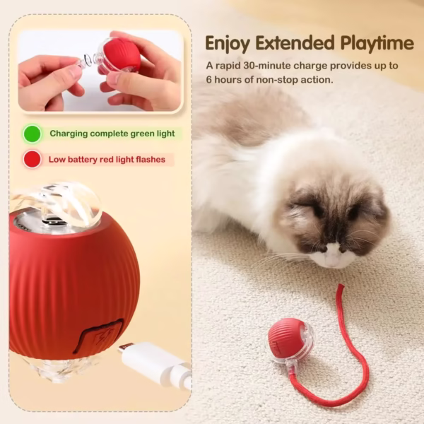 Smart Interactive Cat Toy Ball – Automatic Rolling Mouse with Tail, Rechargeable Pet Play Toy for Indoor Cats - Image 3